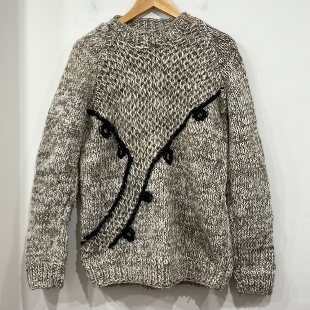 Handmade Wool Thick Knit Heathered Grey Unisex Christmas Pullover Sweater size M